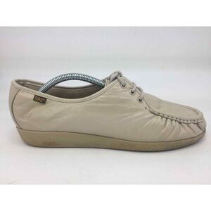 Women's SAS Beige Leather Moccasins Lace Ups Wedge Shoes Size 12 Hand Sewn‎ USA